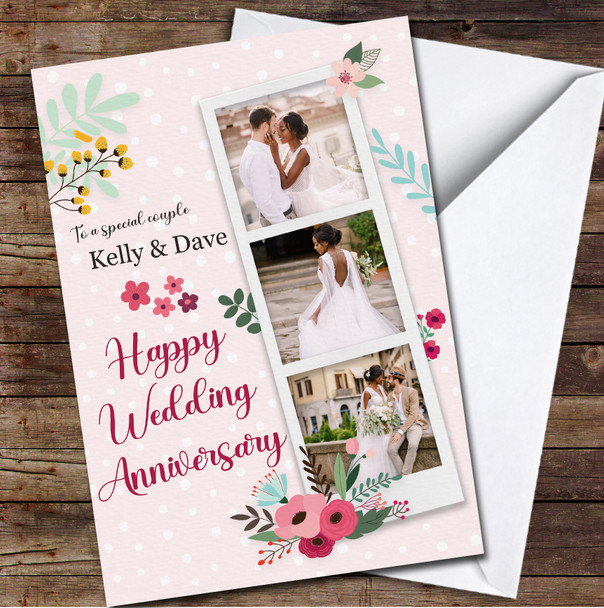 Floral Photo Frame Anniversary Wedding Pink Special Couple Personalised Card