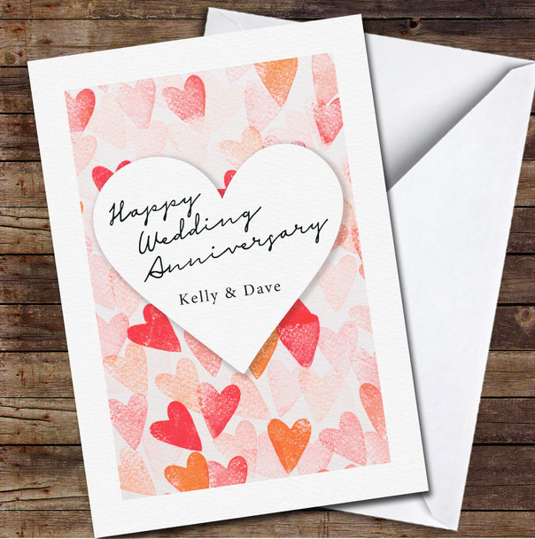 Watercolour Hearts Wedding Anniversary Names Personalised Card