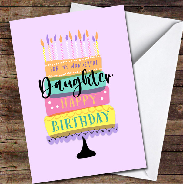 Pink Wonderful Daughter Birthday Cake Candles Bright Colourful Personalised Card