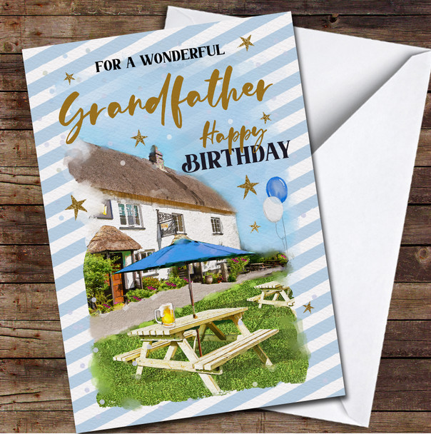 Grandfather Birthday English Pub Beer Garden Relax Painted Personalised Card