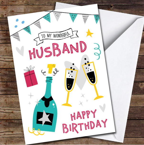 Husband Birthday Party Champagne Celebration Fun Bright Personalised Card