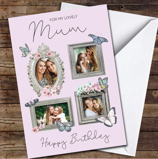 Lovely Mum Birthday Photo Frame Butterflies Pink Pretty Personalised Card