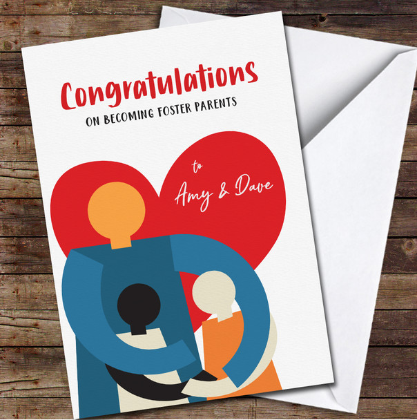 Mom Embracing Two Kids Congratulations Foster Adoption Names Personalised Card