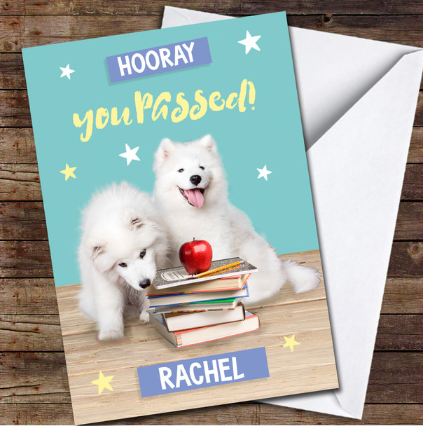 Hooray You Passed Exams Test Fluffy White Dogs Books Study Personalised Card