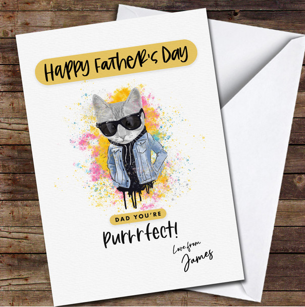 Cat In Sunglasses Bright Spray Father's Day Perfect Dad Personalised Card