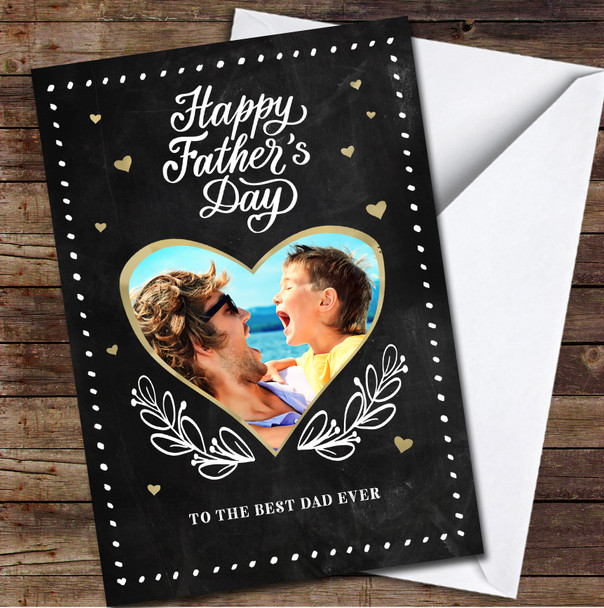 Happy Fathers Day Best Dad Ever Rustic Black Photo Personalised Card