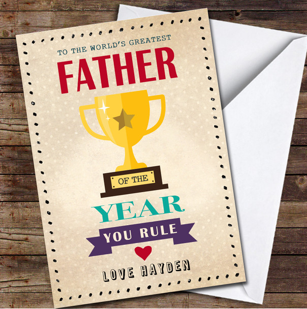Vintage Worlds No 1 Fathers Day Dad Trophy Personalised Card