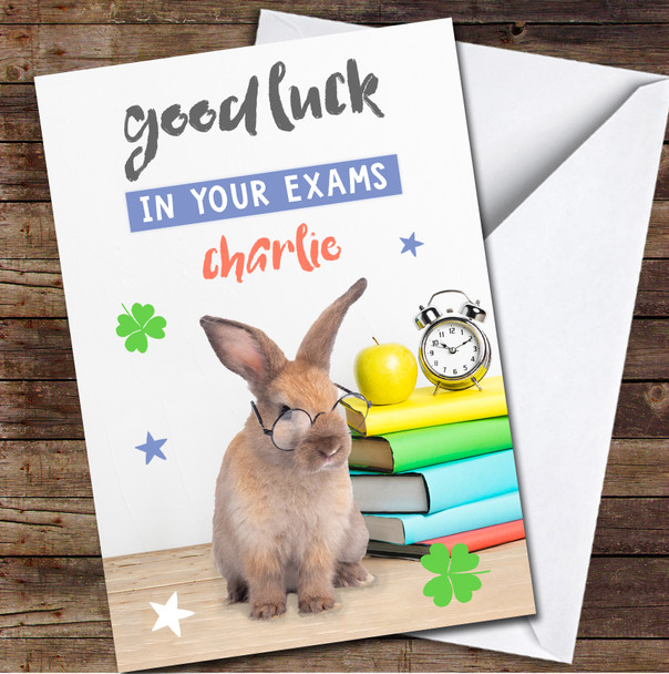 Good Luck in your Exams Cute Bunny Books School Leavers Personalised Card