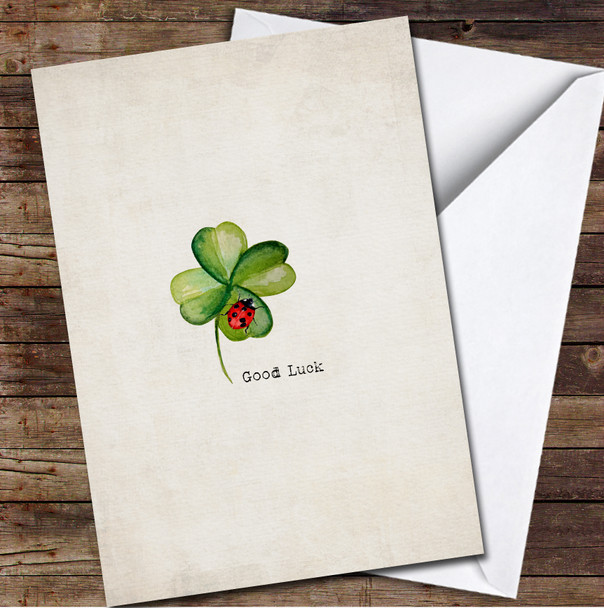 Watercolor Four Leaf Clover Ladybug Good Luck Personalised Card