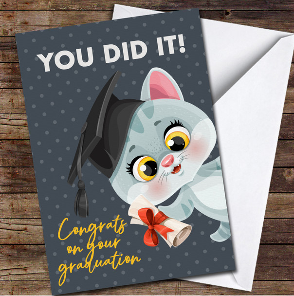 Congratulations Graduation You Did It Cat In Cap Personalised Card