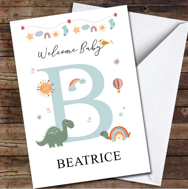 Welcome New Baby Newborn Floral Fun Name & Letter Initial B Personalised Card