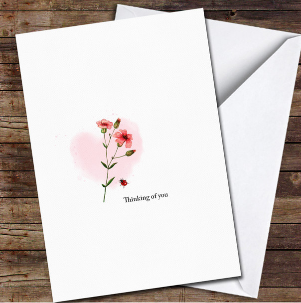 Watercolour Pink Heart & Flower Thinking Of You Sympathy Personalised Card