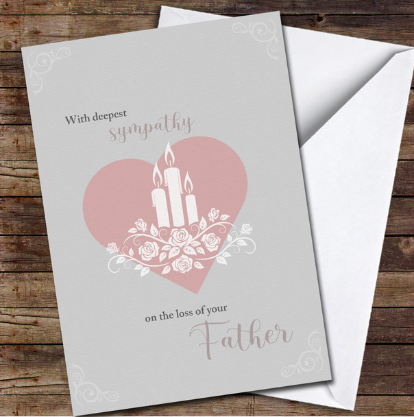 Pink Heart With Candles Deepest Sympathy Loss Of Father Personalised Card