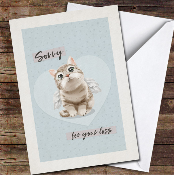 Blue Background Angel Cat Sympathy Sorry For Your Loss Personalised Card