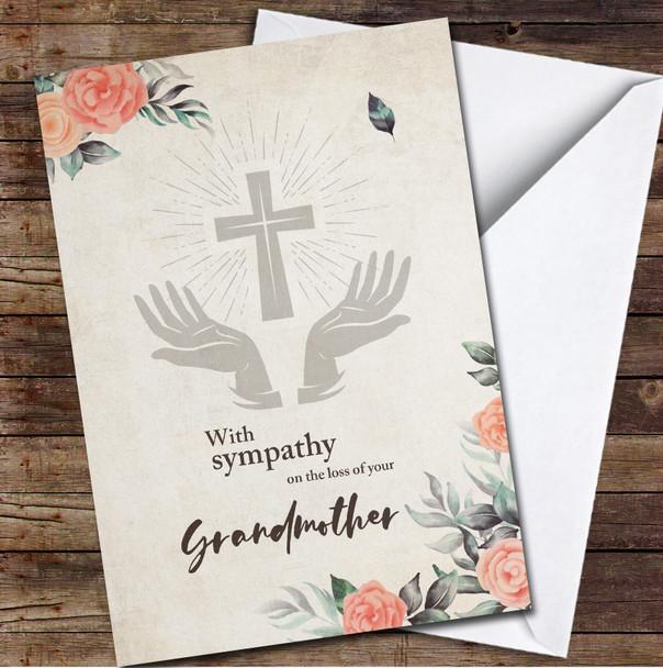 Hands With Cross With Sympathy On Loss Personalised Card