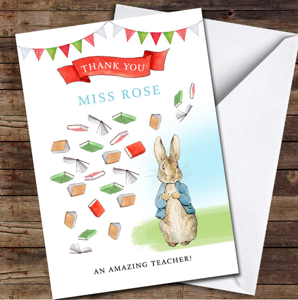 Peter Rabbit Bunting & Books Amazing Teacher Thank You School Personalised Card