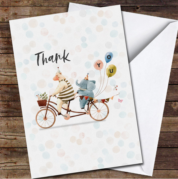 Sheep and Elephant On Bike With Balloons Thank You Any Occasion Personalised Card