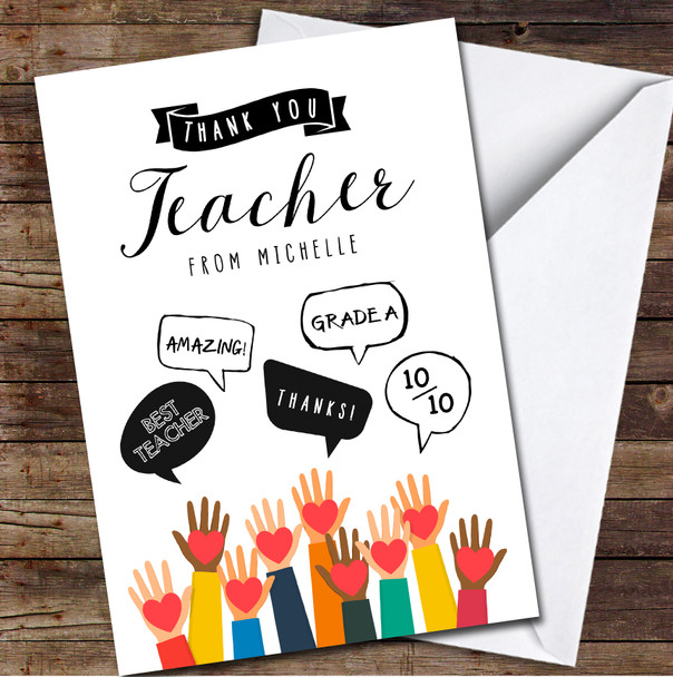 Thank You Best Teacher Children Hands School Leavers Name Personalised Card