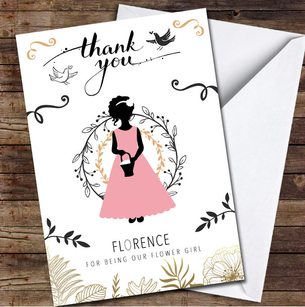 Thank You For Being Our Flower Girl Gold Black Vintage Personalised Card