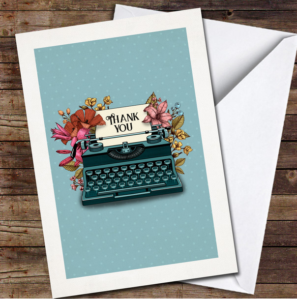 Retro Typewriter With Flowers Thank You Any Occasion Personalised Card