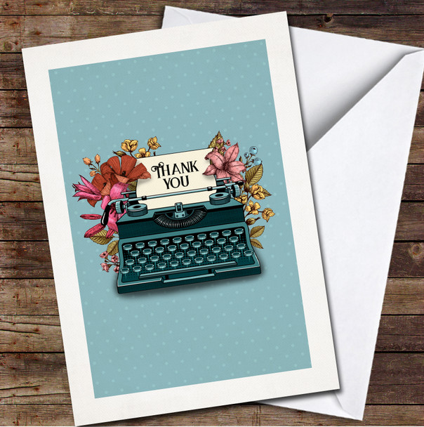 Retro Typewriter With Flowers Thank You Any Occasion Personalised Card