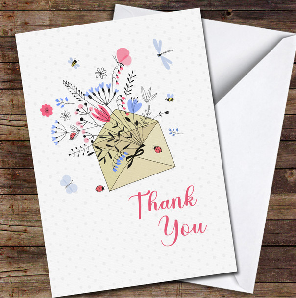 Floral Bouquet In Envelope Flowers & Bees Thank You Personalised Card