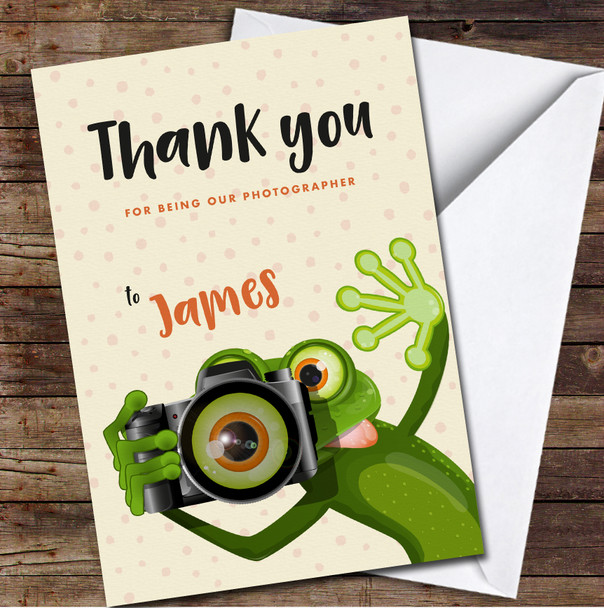 Funny Frog Photographer Thank You Camera Name Personalised Card