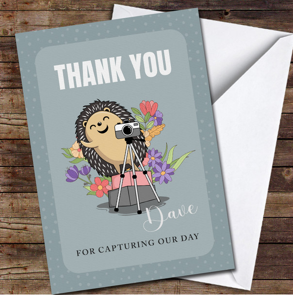 Cute Hedgehog Photographer Thank You Name Personalised Card