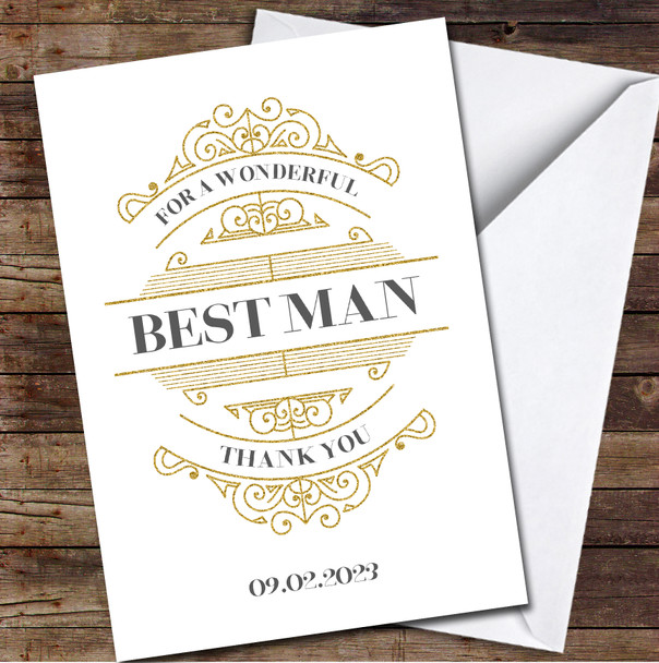 Gold Wonderful Best Man Silver Typographic Lines Date Wedding Personalised Card