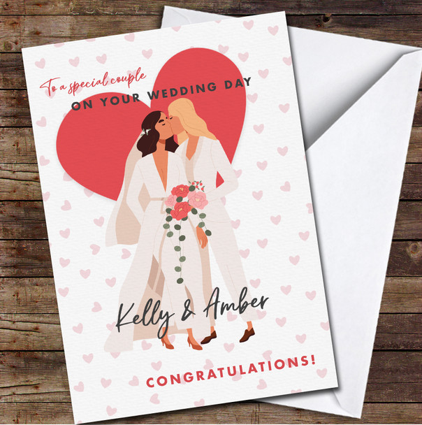 Two Kissing Married Girls Lesbian Wedding Day Special Couple Personalised Card
