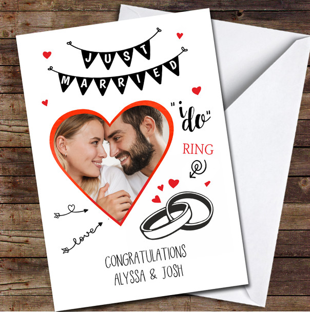 Just Married Photo Rings I Do Congratulations Wedding Day Personalised Card
