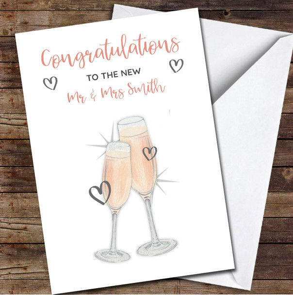 Wedding Day Blush Champagne Flutes Congratulations Mr Mrs Personalised Card