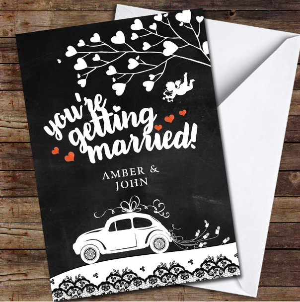 You're Getting Married Car Chalk Effect Wedding Day Names Personalised Card