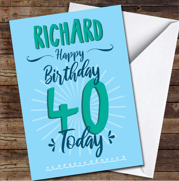 40th Birthday Boy Blue Text Personalised Birthday Card