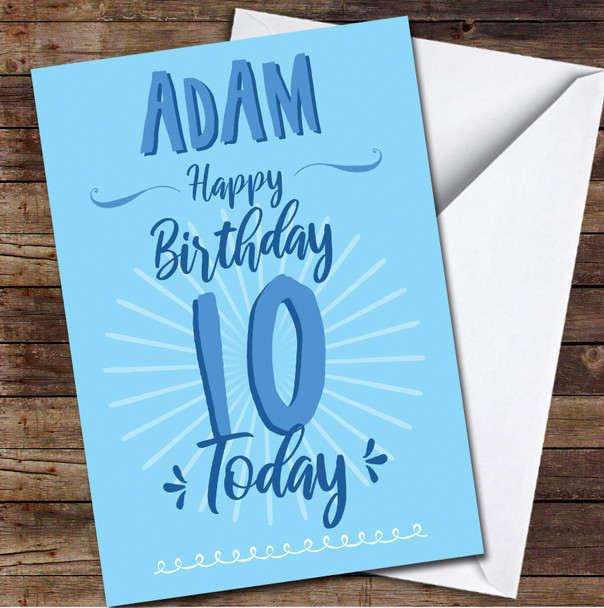 10th Birthday Boy Blue Text Personalised Birthday Card