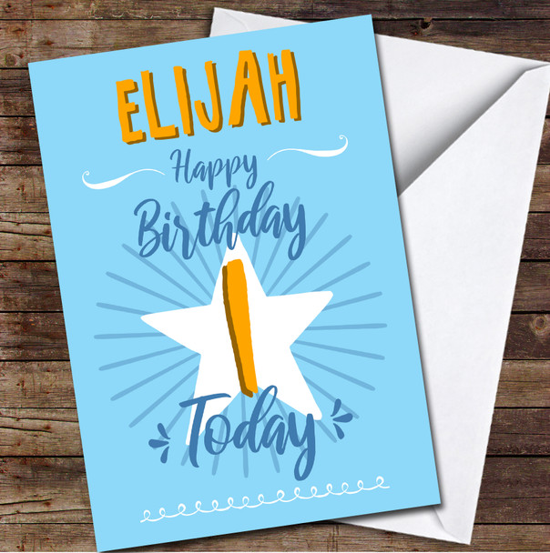 1st Birthday Baby Boy Blue Text Personalised Birthday Card