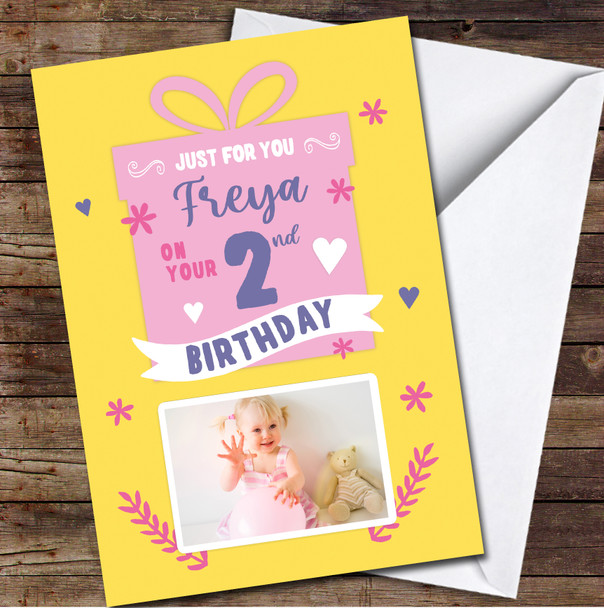 2nd Birthday Girl Yellow Pink Gift Photo Personalised Birthday Card