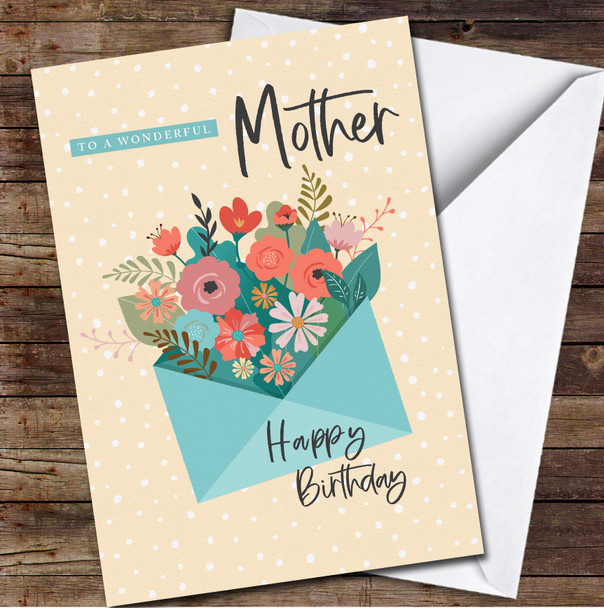 Green Envelope Flower Bouquet Wonderful Mother Happy Personalised Birthday Card