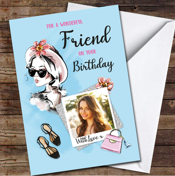 Friend Girl Pretty Glam Beauty Photo Glitter Female Personalised Birthday Card