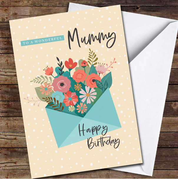 Green Envelope Flower Bouquet Wonderful Mummy Happy Personalised Birthday Card