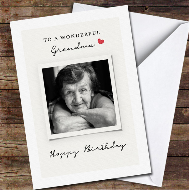 To A Wonderful Grandma Happy Red Heart Photo Frame Personalised Birthday Card