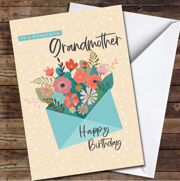 Green Envelope Flowers Wonderful Grandmother Happy Personalised Birthday Card