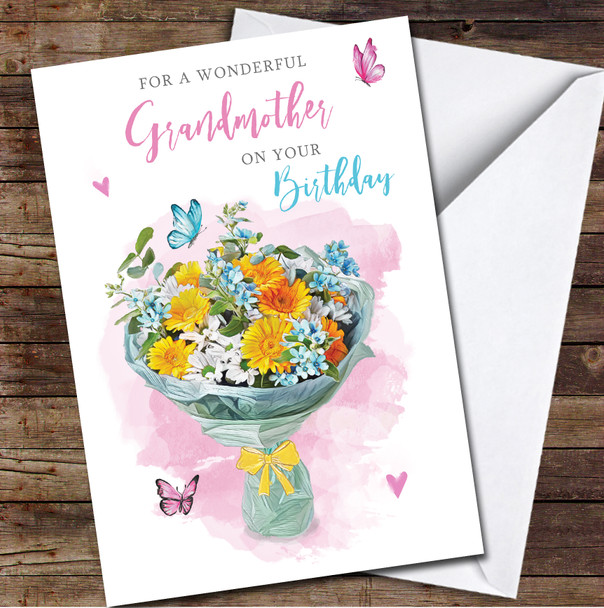 Wonderful Grandmother Painted Bouquet Flowers Gift Personalised Birthday Card