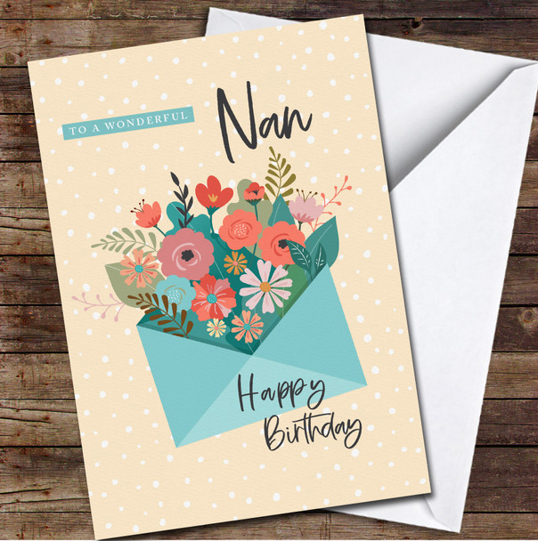 Green Envelope Flower Bouquet Wonderful Nan Happy Personalised Birthday Card