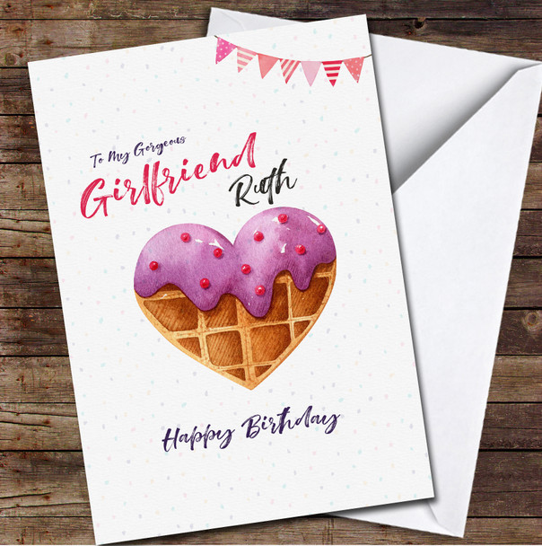 Girlfriend Heart Belgian Waffles With Glaze Card Personalised Birthday Card