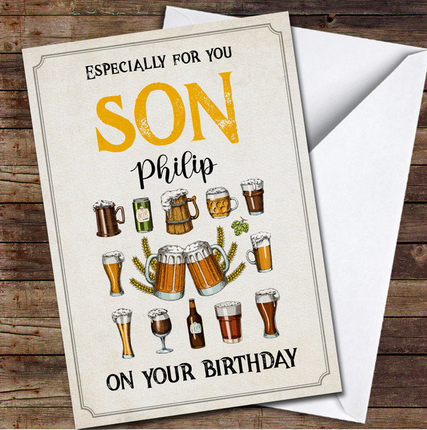 Son Yellow Birthday Different Types Of Beer Pint Personalised Birthday Card