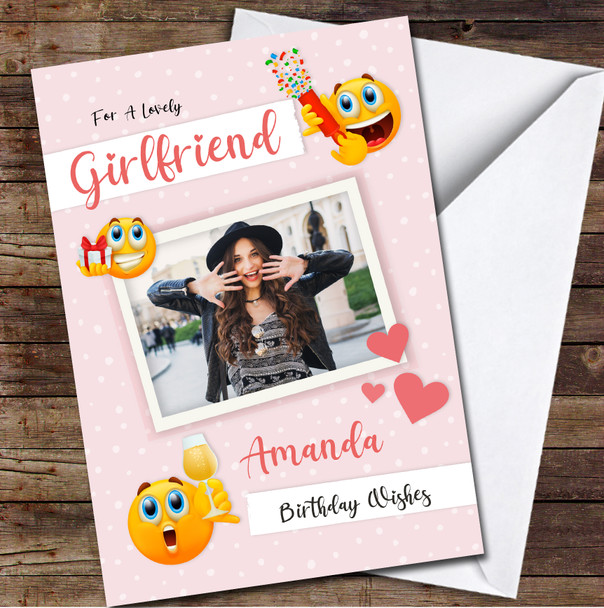 Girlfriend Photo Frame With Funny Emojis Card Personalised Birthday Card