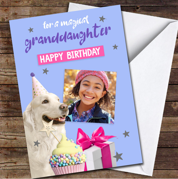 Granddaughter White Dog Photo Cupcake Animal Purple Personalised Birthday Card