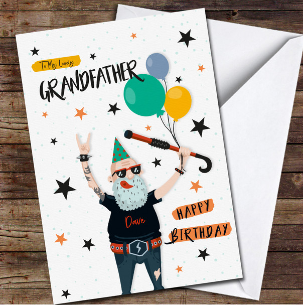 Grandfather Cool Grandpa Wearing Party Cap Card Personalised Birthday Card