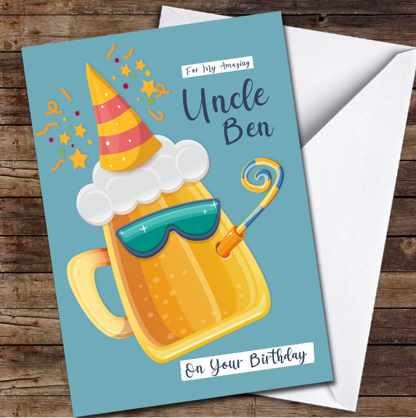 Uncle Birthday Funny Beer Glass Characters Card Personalised Birthday Card